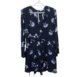 NWT  Lush Elly Vintage Black Floral Wrap Dress L